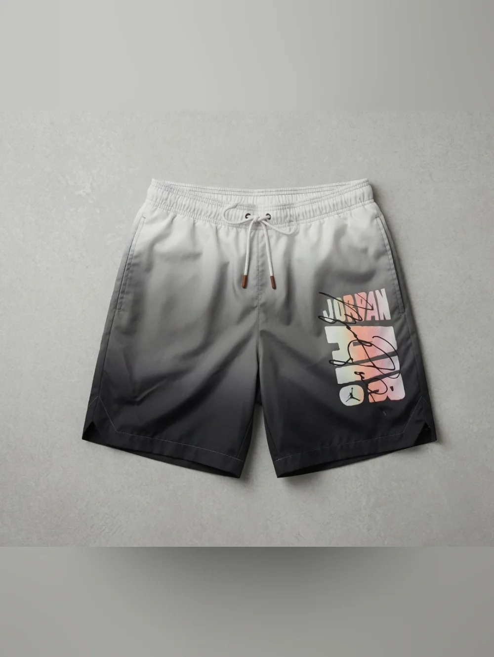 Men's Air Jordan Gray & Black Ombre Swim Trunks Shorts Neon Graphic Logo Size M